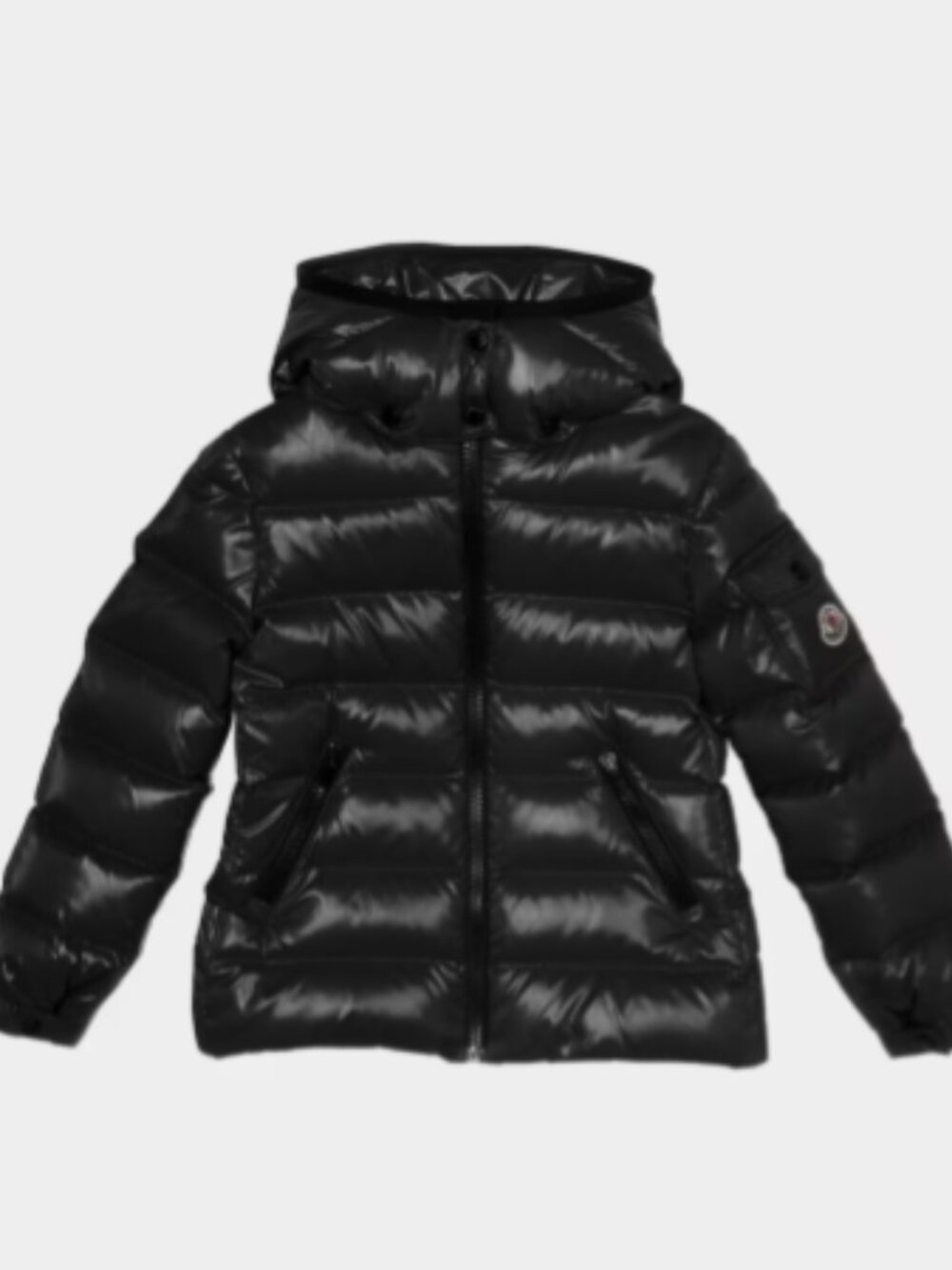 Moncler Kid's Quilted Logo Jacket black puffer hooded size 4a, 6a,